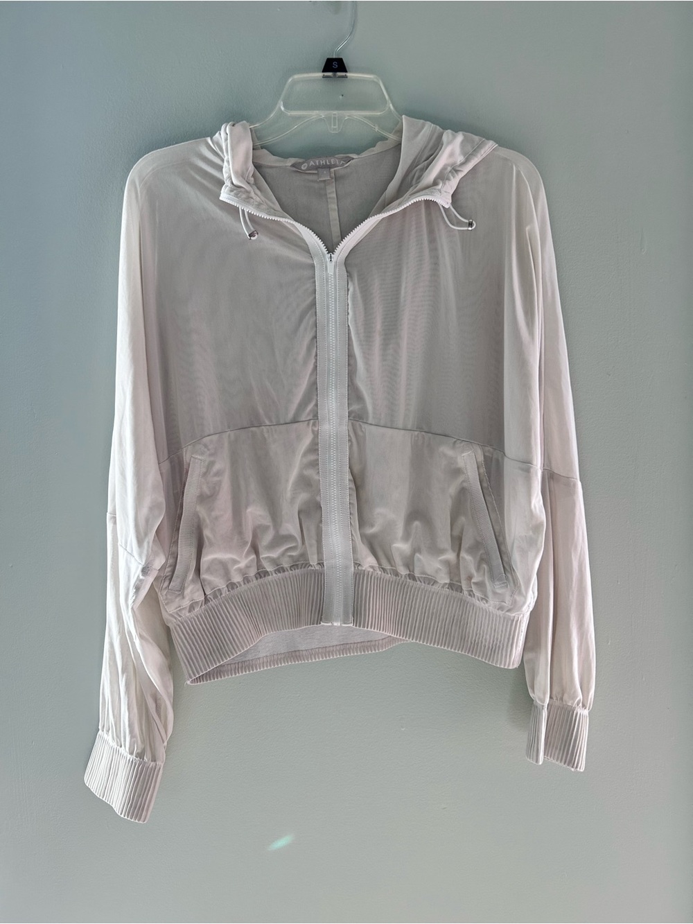 Athleta Lightweight White Zip-Up Hooded Jacket small
